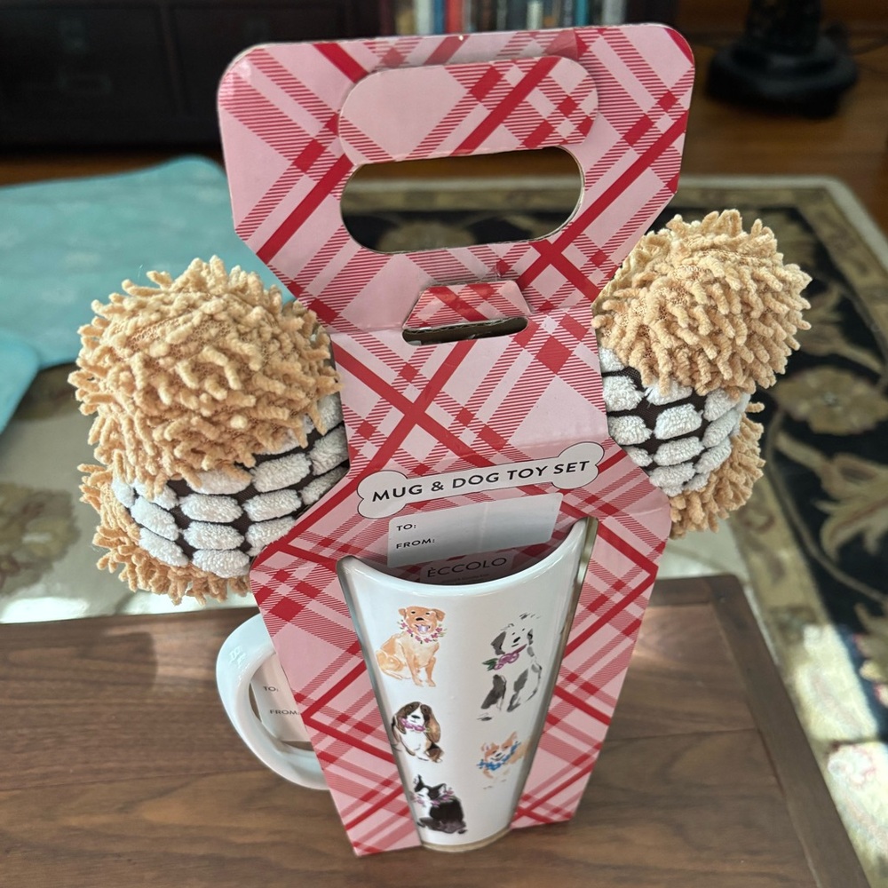 Eccolo Dog Lover's Mug and Toy Set - White and Brown